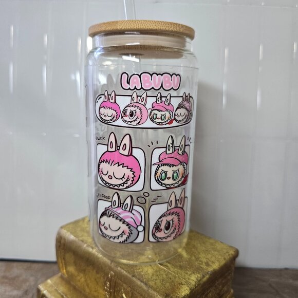 Labubu Glass Cup Tumbler 16oz UV DTF - Picture 1 of 5